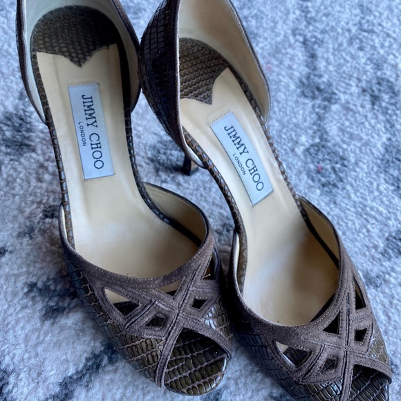 Leather/Suade/Snakeskin Jimmy Choo stiletto heels,size 38.5. Purchased in Vegas! - Picture 3 of 10
